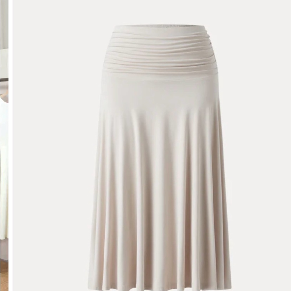 NWT OGL Cream Ruched Waist Midi Skirt Lined